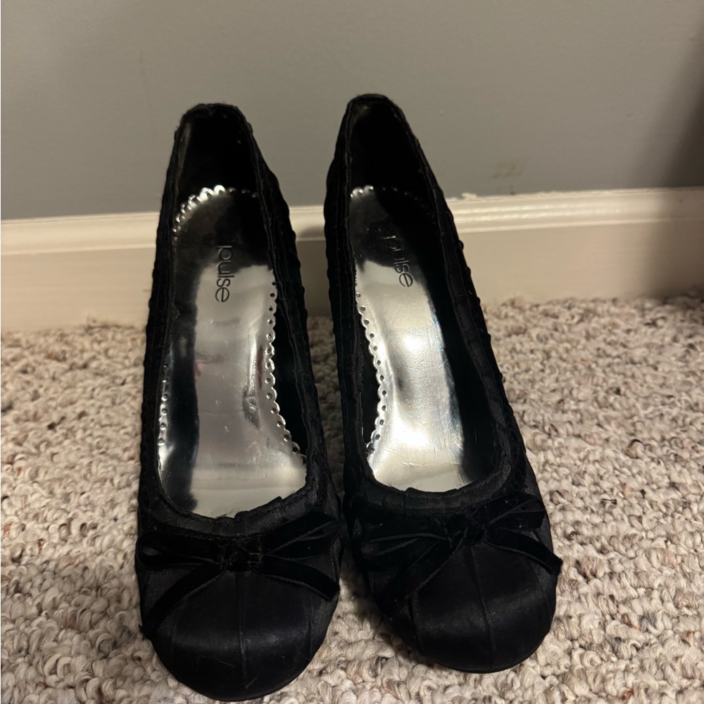 Pulse Black Velvet Heels with Ruching